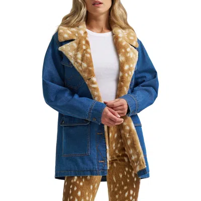 Wrangler Faux Fur Lined Denim Coat In Multi