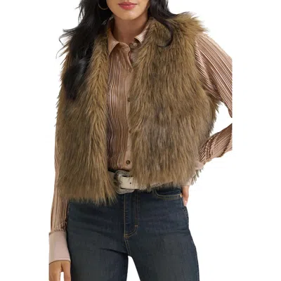 Wrangler Faux Fur Vest In Brown
