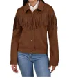 Wrangler Faux Suede With Fringe Trucker Jacket In Brown In Brown