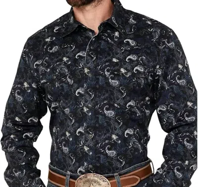 Wrangler Feather Retro Premium Shirt In Navy/black In Blue