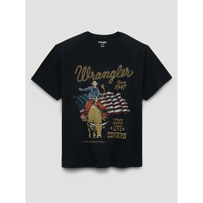 Wrangler Flag Rider Girlfriend Dual Graphic Tee In Jet Black