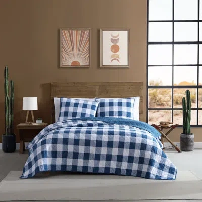Wrangler Flagstaff Check Cotton Blue Quilt Set, Queen