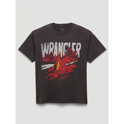 Wrangler Flame Cowboy Vintage Fit Graphic T-shirt In Charcoal Acid Wash In Black
