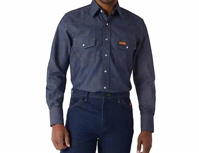Wrangler Flame Resistant Western Snap Work Shirt In Denim In Multi