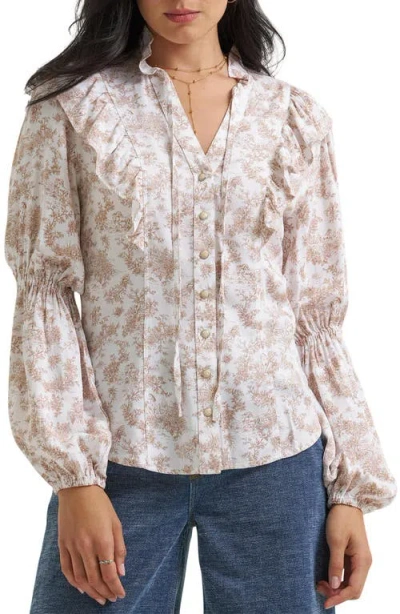Wrangler Folk Floral Ruffle Western Shirt In White