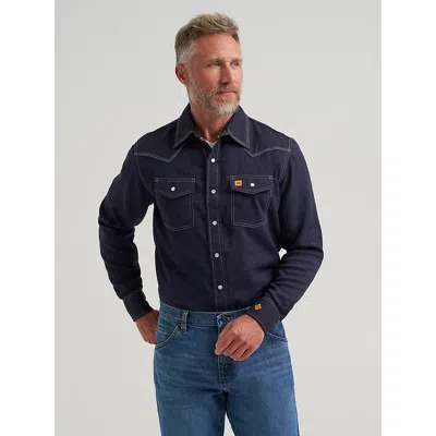 Wrangler ® Fr Flame-resistant 20x®  Western Snap Solid Shirt In Navy In Blue