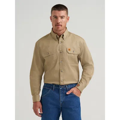 Wrangler ® Fr Flame-resistant Button Down Work Shirt In Khaki In Nude