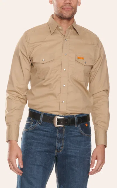 Wrangler Fr Khaki Long Sleeve Western Snap Workshirt In Brown