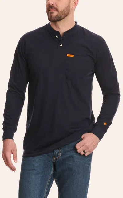 Wrangler Fr Men's Navy Long Sleeve Henley Work Shirt In Blue