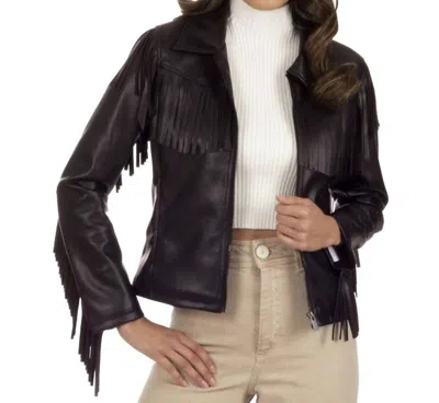 Wrangler Fringed Faux-leather Jacket In Brown In Black