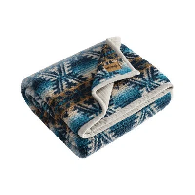 Wrangler Frontier Corduroy/sherpa Reversible Blue Throw Blanket In Turquoise