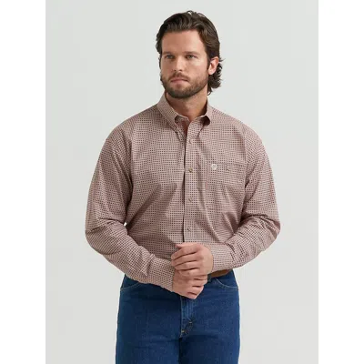 Wrangler ® George Strait™ Long Sleeve Button Down One Pocket Shirt In Geometric Rust In Red
