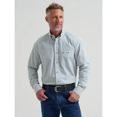 Wrangler ® George Strait™ Long Sleeve Button Down One Pocket Shirt In Harbor Teal In Blue