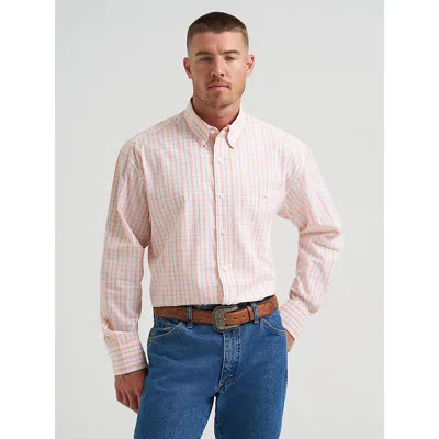 Wrangler ® George Strait™ Long Sleeve Button Down One Pocket Shirt In Peachy Plaid In Orange
