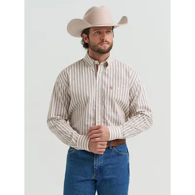 Wrangler ® George Strait™ Long Sleeve Button Down One Pocket Shirt In Rusted Stripe In Multi