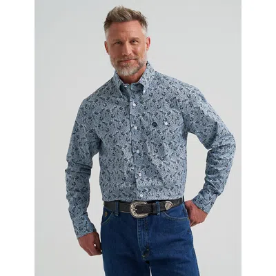 Wrangler ® George Strait™ Long Sleeve Button Down One Pocket Shirt In Steely Paisley In Gray
