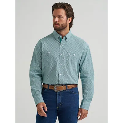 Wrangler ® George Strait™ Long Sleeve Button Down Two Pocket Shirt In Aqua Cross In Blue