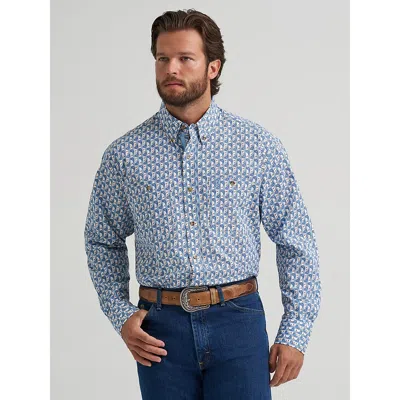 Wrangler ® George Strait™ Long Sleeve Button Down Two Pocket Shirt In Baby Blue Paisley