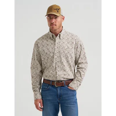 Wrangler ® George Strait™ Long Sleeve Button Down Two Pocket Shirt In Green Vines In Gray