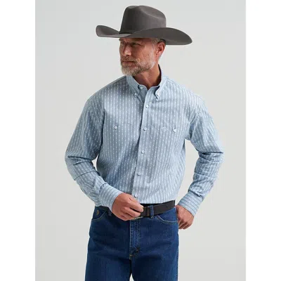 Wrangler ® George Strait™ Long Sleeve Button Down Two Pocket Shirt In Posy Striped In Blue