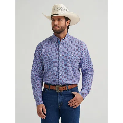 Wrangler ® George Strait™ Long Sleeve Button Down Two Pocket Shirt In Red Blue Sparks