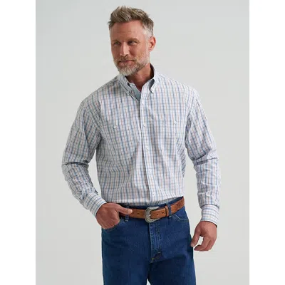 Wrangler ® George Strait™ Long Sleeve Button Down Two Pocket Shirt In Steely Blue Check In Gray