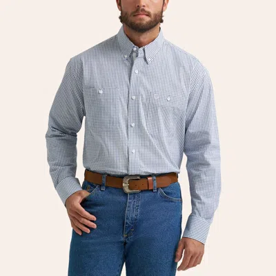 Wrangler George Strait Men's Blue & White Plaid Print Long Sleeve Shirt