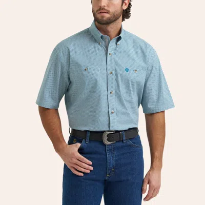 Wrangler George Strait Men's Teal Geo Print Shirt In Blue