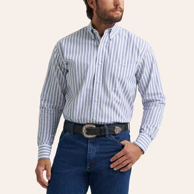 Wrangler George Strait Men's White & Blue Stripe Print Long Sleeve Shirt