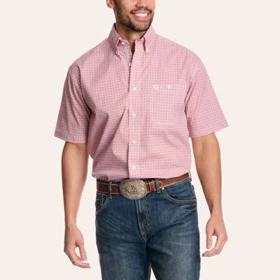 Wrangler George Strait Men's White & Red Geo Print Shirt In Pink