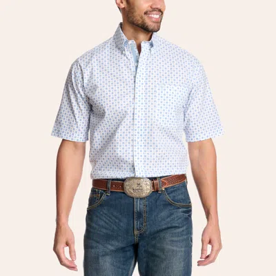Wrangler George Strait Men's White & Riverside Blue Geo Print Shirt