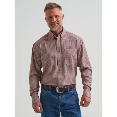 Wrangler ® George Strait™ Performance Button Down Shirt In Rust Diamond In Brown