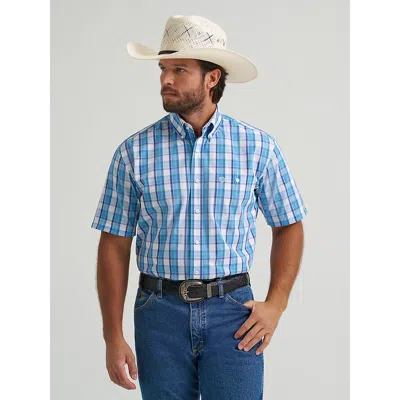 Wrangler ® George Strait™ Short Sleeve One Pocket Button Down Shirt In Big Blue Plaid