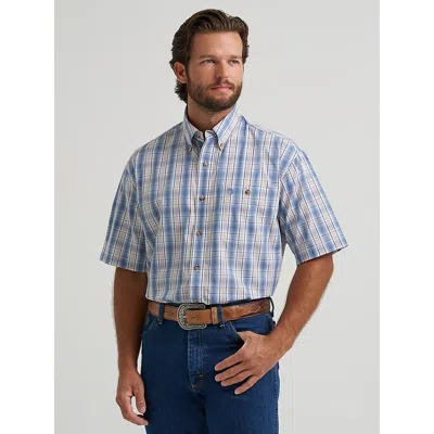 Wrangler ® George Strait™ Short Sleeve One Pocket Button Down Shirt In Blue Steel Plaid