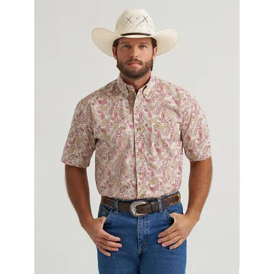 Wrangler ® George Strait™ Short Sleeve One Pocket Button Down Shirt In Mustard Paisley In Animal Print
