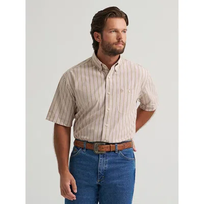 Wrangler ® George Strait™ Short Sleeve One Pocket Button Down Shirt In Sand Stripes In Multi