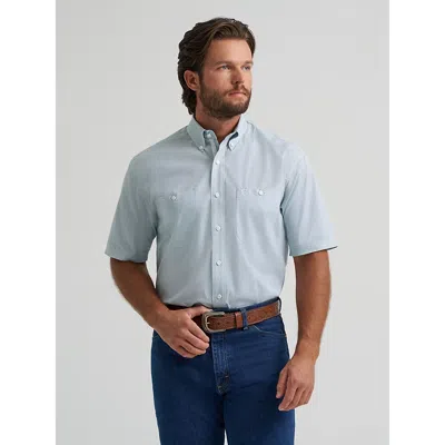 Wrangler ® George Strait™ Short Sleeve Two Pocket Button Down Shirt In Green Bubble In Blue