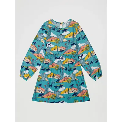 Wrangler Kids' Girl's Bishop Sleeve Dress In Turquoise In Blue
