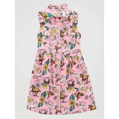 Wrangler Kids' Girl's Bold Print Western Snap Dress In Prancing Pink
