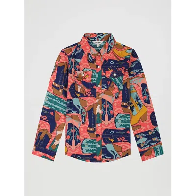 Wrangler Kids' Girl's Bold Print Western Snap Shirt In Pink In Animal Print