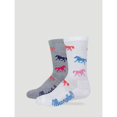 Wrangler Kids' Girl's Bright Horse Crew Socks (2-pack) In White/grey In Multi