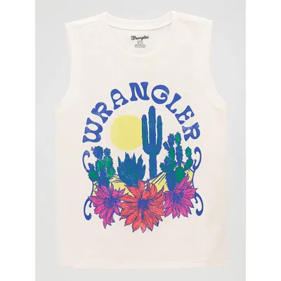 Wrangler Kids' Girl's Cacti Florals Graphic Tank In White In Blue