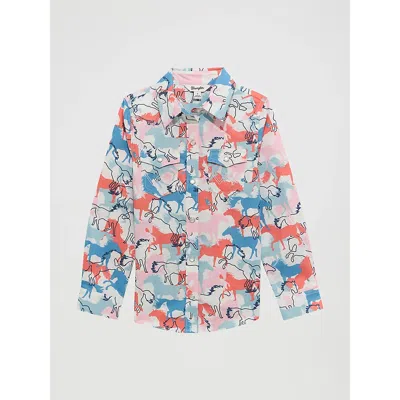 Wrangler Kids' Girl's Cowboy Horse Print Western Snap Shirt In Colorful Horses In Blue
