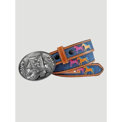 Wrangler Kids' Girl's Denim Horses Buckle Belt In Denim In Multi