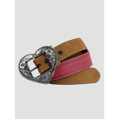Wrangler Kids' Girl's Distressed Leather Heart Buckle Belt In Brown