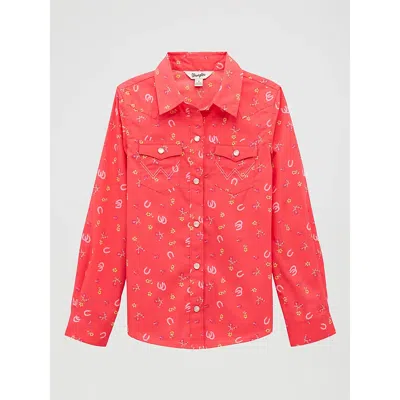 Wrangler Kids' Girl's Floral Western Snap Shirt In Pink In Red