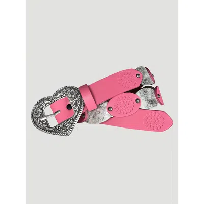 Wrangler Kids' Girl's Heart Buckle Leather Belt In Pink/white