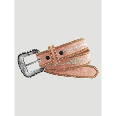 Wrangler Kids' Girl's Heart Rope Stitch Belt In Pink In Brown