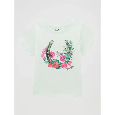 Wrangler Kids' Girl's Horseshoe Floral Graphic Tee In Blue In Green