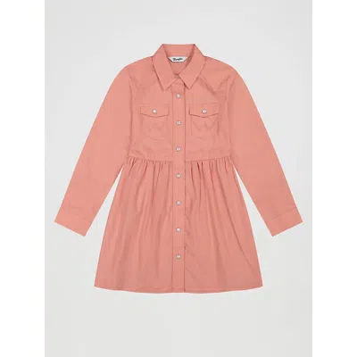 Wrangler Kids' Girl's Long Sleeve Colorwash Western Snap Dress In Pink
